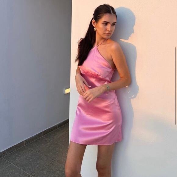 Zara Pink Satin Halter Neck Dress NWT Size L - Picture 3 of 11